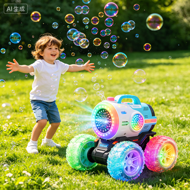Party Games Lab - آلة فقاعات يدوية ملونة بأربع عجلات